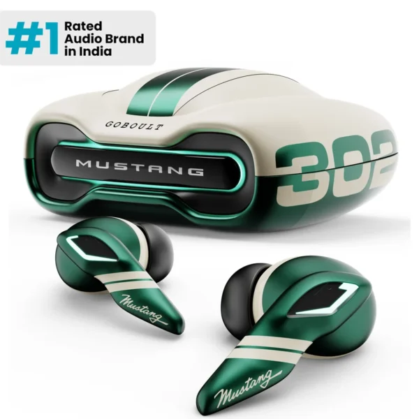Goboult Mustang Torq Tws Earbuds With 13mm Driver, Bluetooth 5.4, 45ms Low Latency – Green